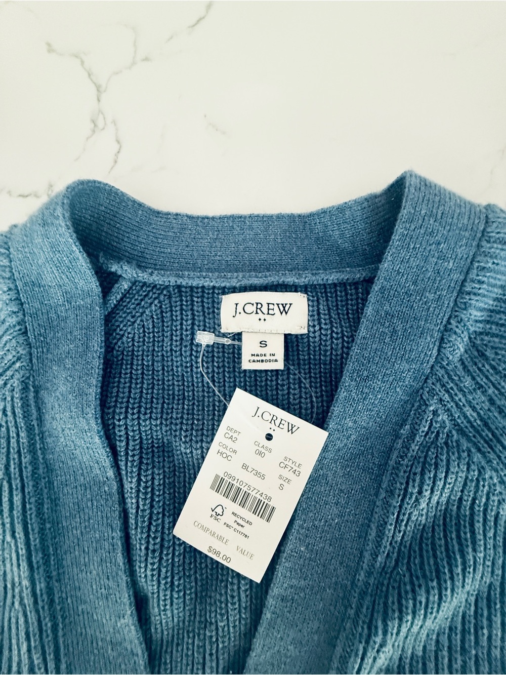 J. Crew Women's Ribbed Button-Front Cardigan - Dusty Blue - Picture 3 of 6